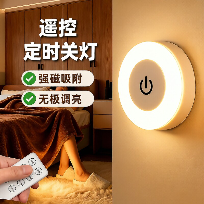 小夜灯宿舍磁吸睡眠灯充电LED节能灯遥控护眼台灯卧室寝床头车载