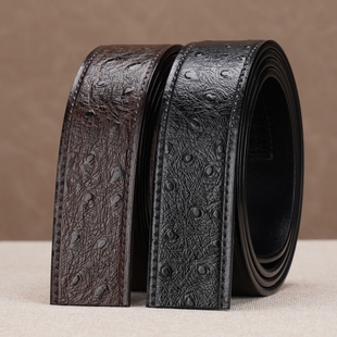德国鸵鸟纹皮带男真皮不带头休闲商务卡槽无头腰带男士牛皮自动扣
