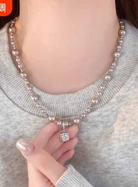 曼塔玫瑰方糖珍珠项链女款2025新款爆款锁骨链颈链配饰轻奢高级感