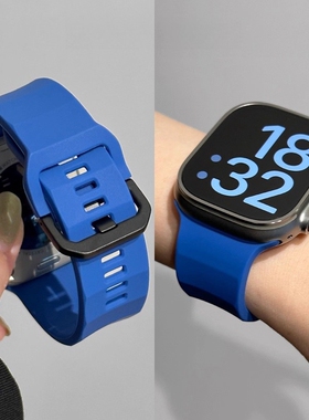 适用iwatch11苹果手表applewatch10表带s9机械风克莱因蓝s87运动透气硅胶Ultra2/3新款男女45SE简约6情侣小众