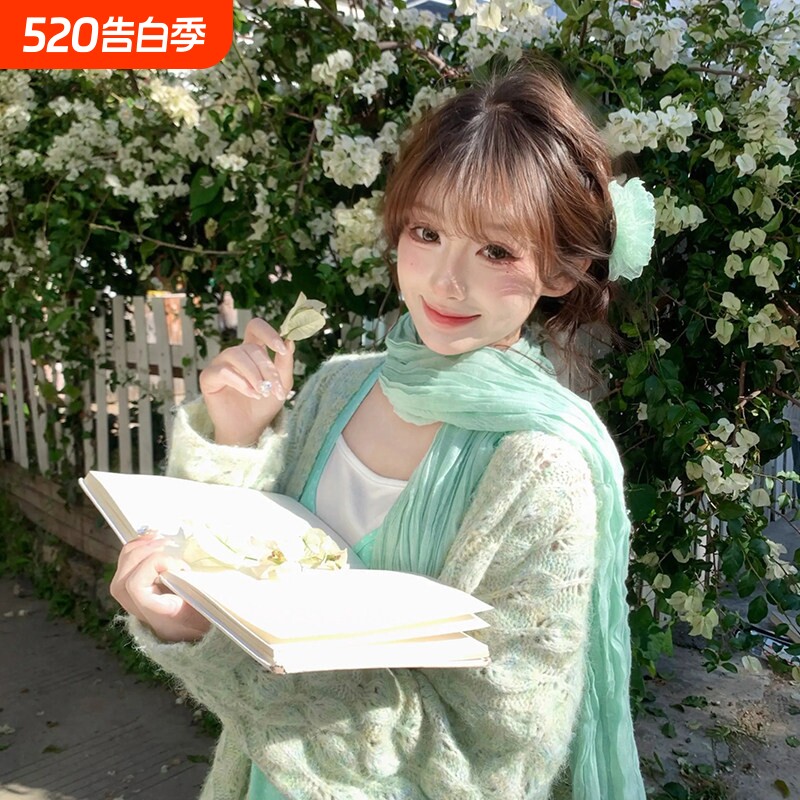 2026新款薄荷绿棉麻褶皱丝巾女士春夏文艺清冷感薄款系脖围巾披肩