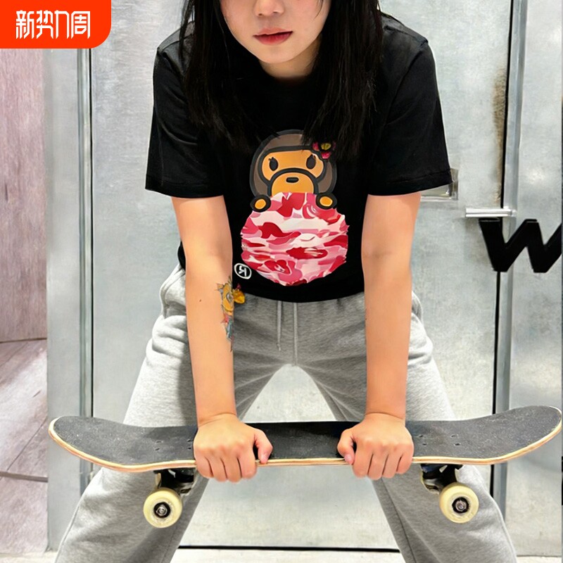 潮牌APE短袖t恤纯棉重磅高版本SHARK APE猿人迷彩滑板运