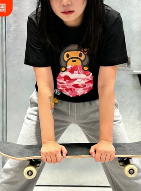 潮牌APE短袖t恤纯棉重磅高版本SHARK APE猿人迷彩滑板运动上衣夏