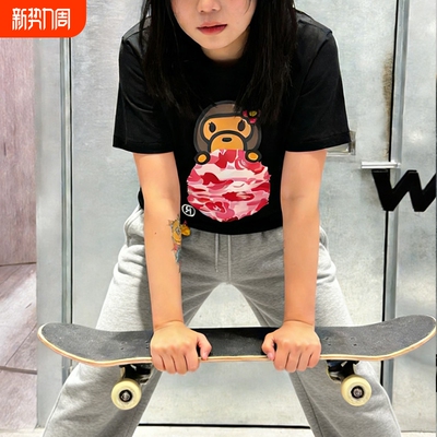 潮牌APE短袖t恤纯棉重磅高版本SHARK APE猿人迷彩滑板运动上衣夏