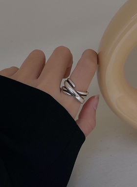 做旧复古多层交叉线条中性风缠绕开口戒指个性简约韩版热卖款