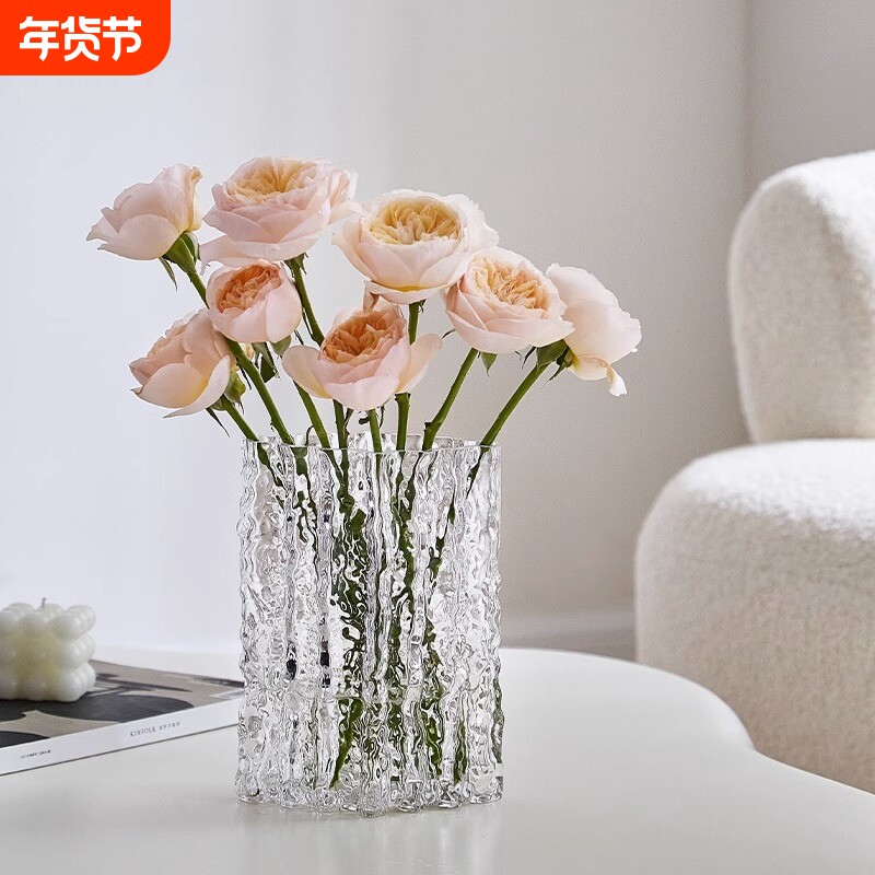 花瓶摆件客厅插花玻璃轻奢高档高级感水养冰川加厚网红鲜花ins风