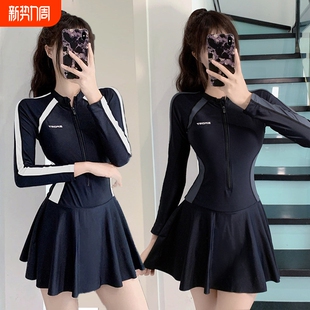 简约修身 保守显瘦连衣裙式 度假泳衣 运动连体拼接温泉泳装 泳衣女款