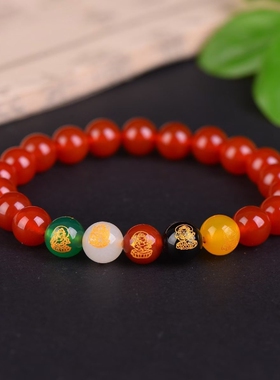 红玛瑙五路财神手串转运珠本命年男女情侣款手链福禄寿喜财玉手饰