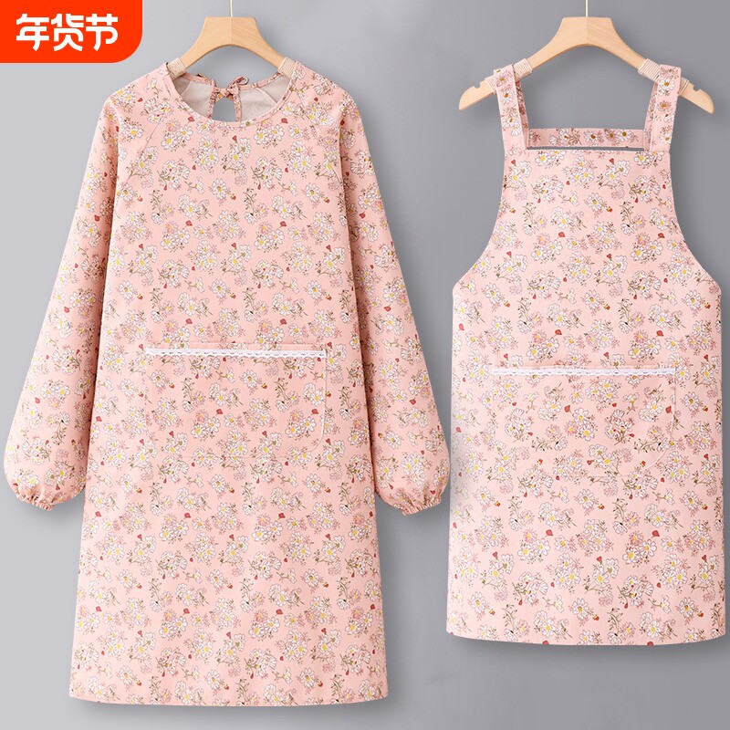 罩衣女新款冬季围裙厨房家用纯棉长袖做饭工作服餐饮专用网红同款