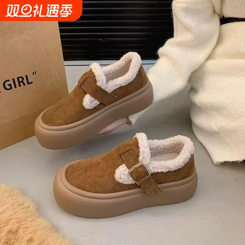 厚底勃肯鞋女2026秋冬新款加绒保暖全包雪地棉鞋一脚蹬毛毛鞋毛绒
