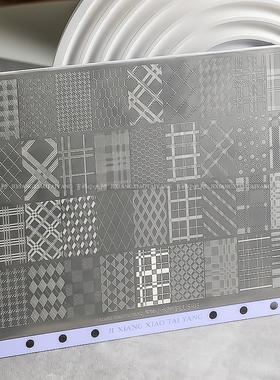 大钢板美甲印花Kt猫心心相印格纹图案有刮板背板19*15.5转印法式