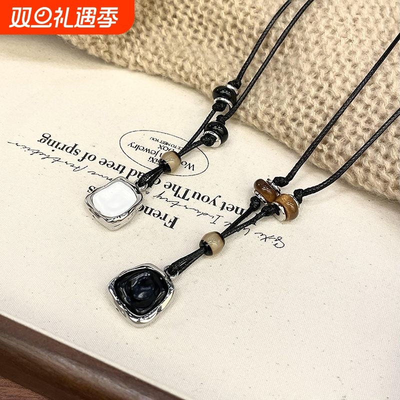 皮绳项链抽拉秋冬高档拉德高级新款毛衣配饰爆款锁骨民族风项链