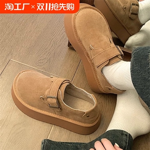 单鞋女全包勃肯鞋子2024秋季新款一脚蹬厚底增高乐福鞋钓鱼博肯鞋