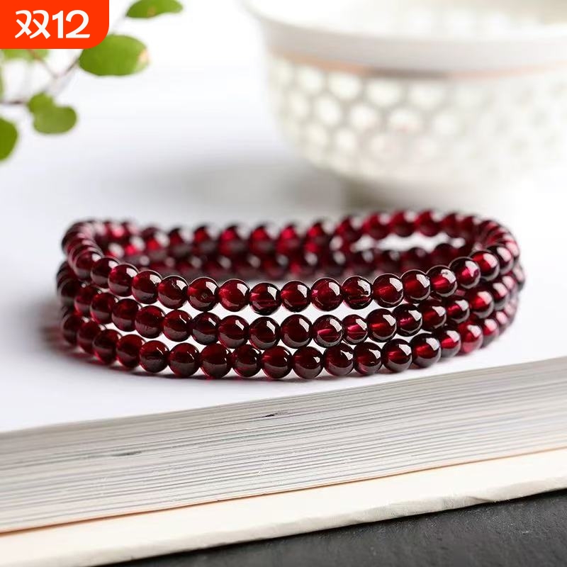 爆款仿酒红色石榴石手链女款单圈多圈水晶仿手串饰品收藏级