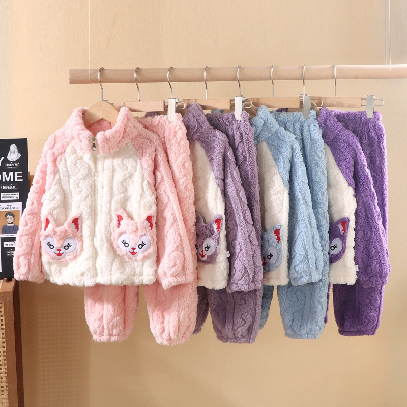 新款儿童家居服睡衣套装加厚冬季珊瑚绒男女睡衣睡裤二件套HDD301
