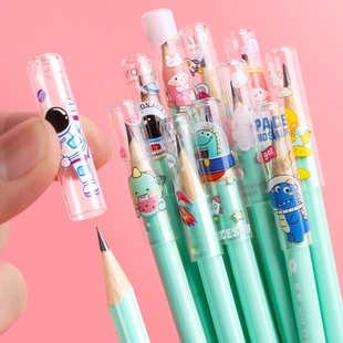 桶装铅笔套笔帽保护套延长器盖子卡通铅笔帽保护铅笔器笔盖儿童学生用可爱创意接笔器加长器卡通笔帽笔套