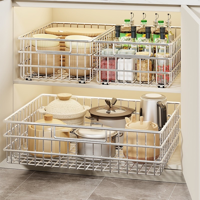 橱柜拉篮柜内抽屉调料架储物架收纳架下水槽厨房抽拉式锅具置物架