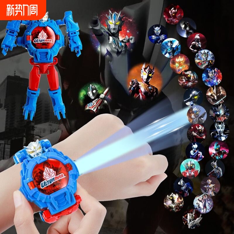 变形手表曼儿童版卡通投影发光玩具变身男孩电子生日礼物蜘蛛侠