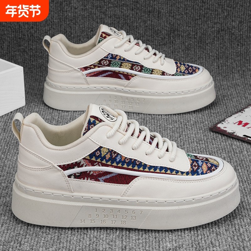 品牌断码秋季男鞋新款透气帆布鞋子男韩版潮流百搭小白鞋厚底运动