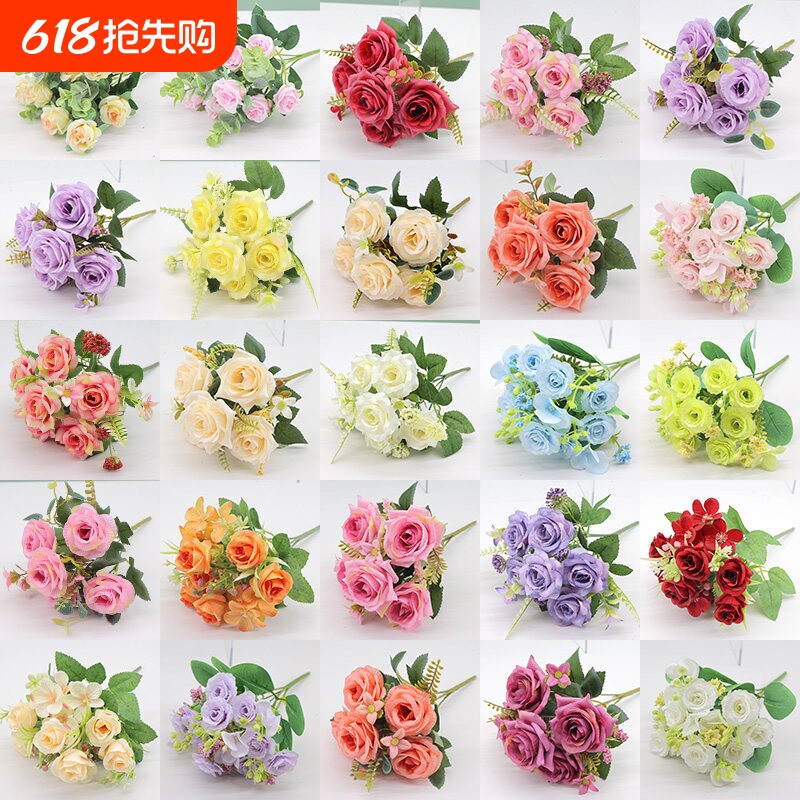 清仓！假花彷真花束塑料花小束把花玫瑰绢布花干燥花家居摆设装饰