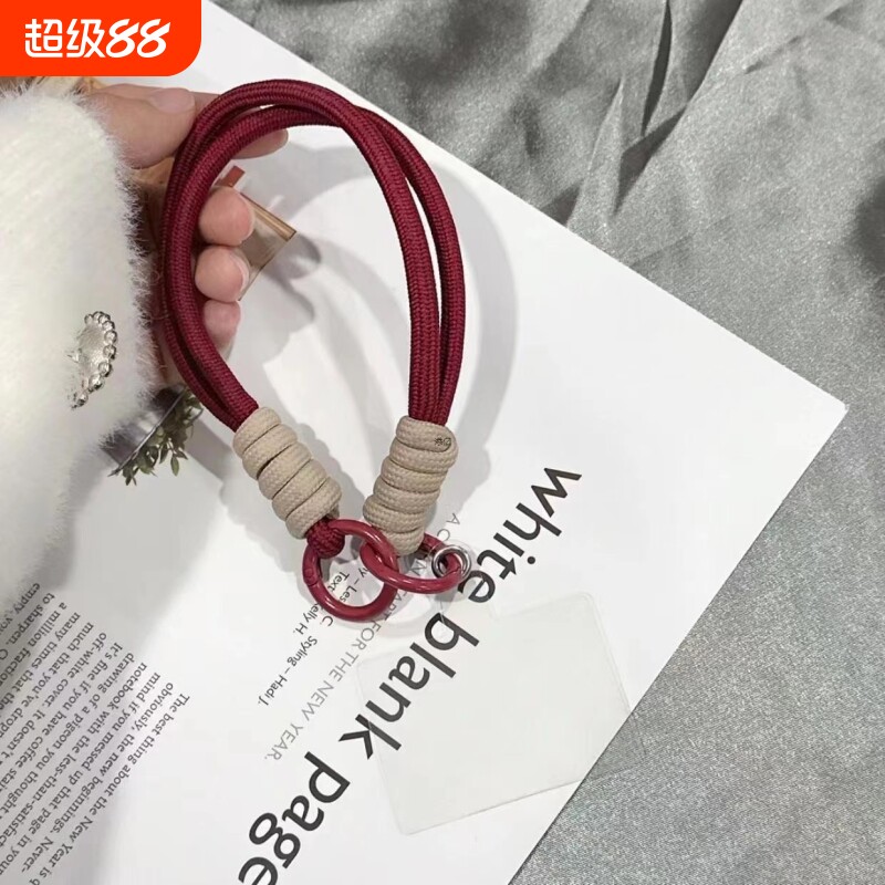 手机挂绳红色短款手绳手腕带编织绳挂件通用手机套挂饰防丢结实百搭创意简约ins女款便携钥匙扣挂链手提绳子图片