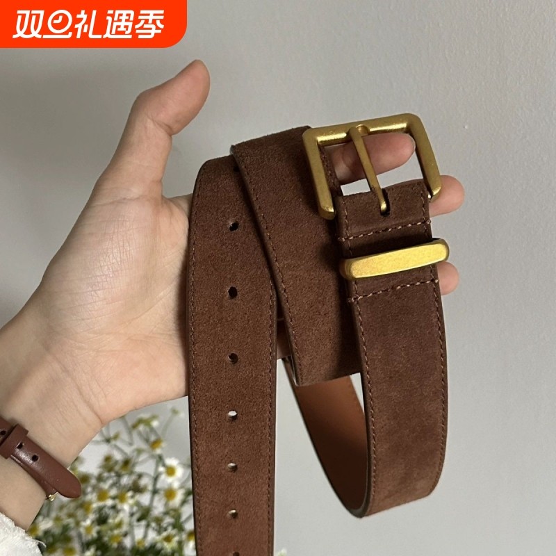 新款休闲韩系绒皮腰带女复古磨砂宽版配牛仔裤收腰显瘦腰封裤带