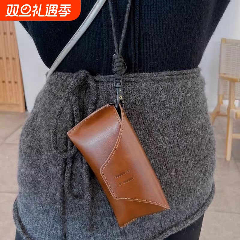 复古高级墨镜包】出口级男女款棕色太阳眼镜盒皮质便携硬抗压收纳