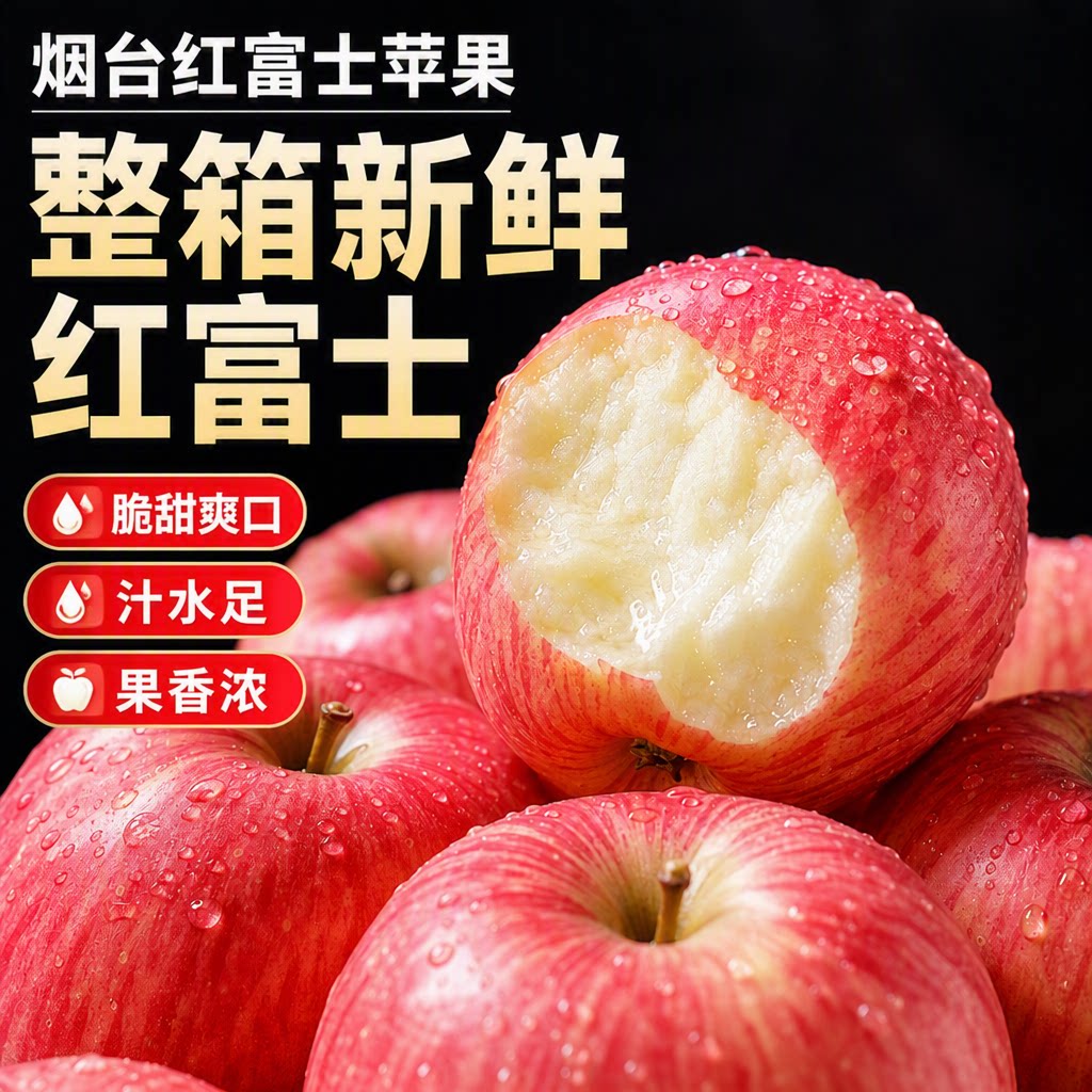 正宗烟台红富士苹果山东红富士直发冰糖心批发当季整箱新鲜现摘图片