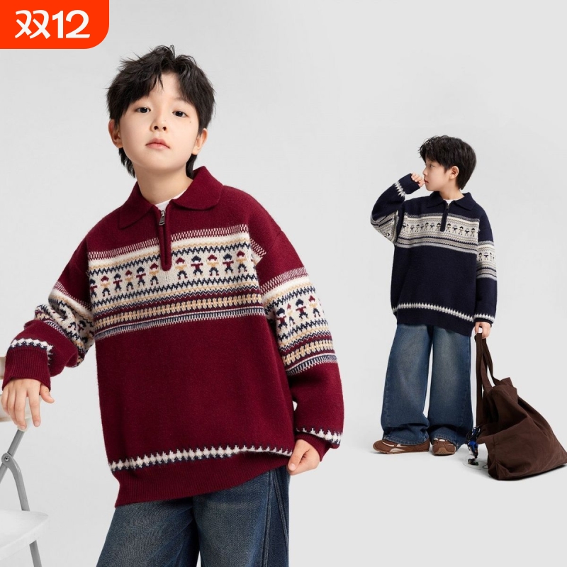 童装男童毛衣polo衫儿童秋冬2025新款费尔岛男孩儿童大童针织上衣
