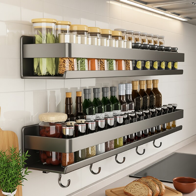 厨房置物架多功能调料架家用调味料盒罐墙上壁挂式不锈钢收纳架子