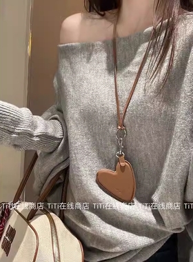 皮质爱心挂绳小包项链韩系可爱百搭挂脖毛衣链零钱包挂件配饰