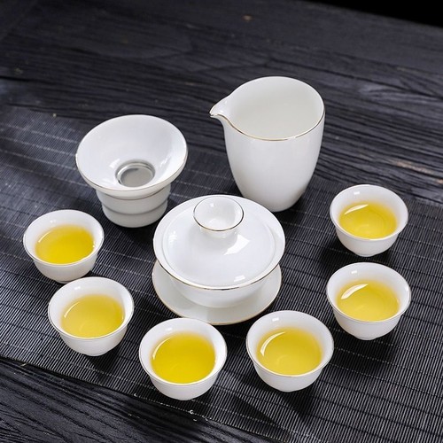 羊脂玉功夫茶具套装家用泡茶壶办公室会客高档白瓷盖碗茶杯喝茶
