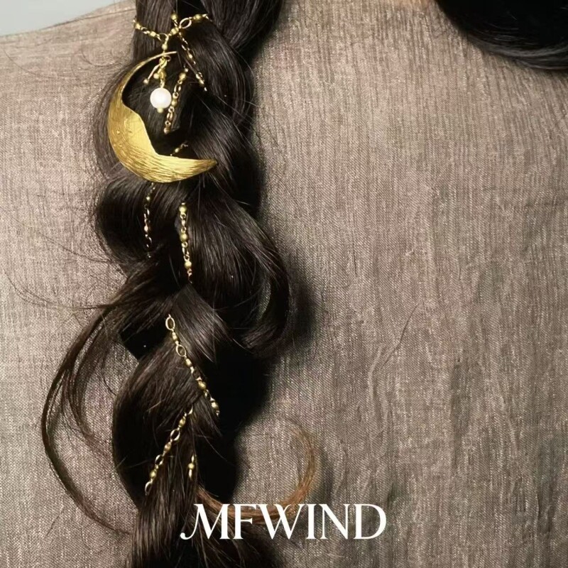 【月光入梦】原创金属月牙芒星流苏发链女复古波西米亚编发发饰品