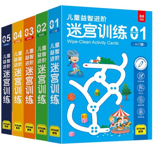 儿童益智进阶迷宫训练 5册 可反复擦写训练卡专注力训练注意力思维罗辑训练书大冒险走迷宫的书儿童益智早教启蒙书