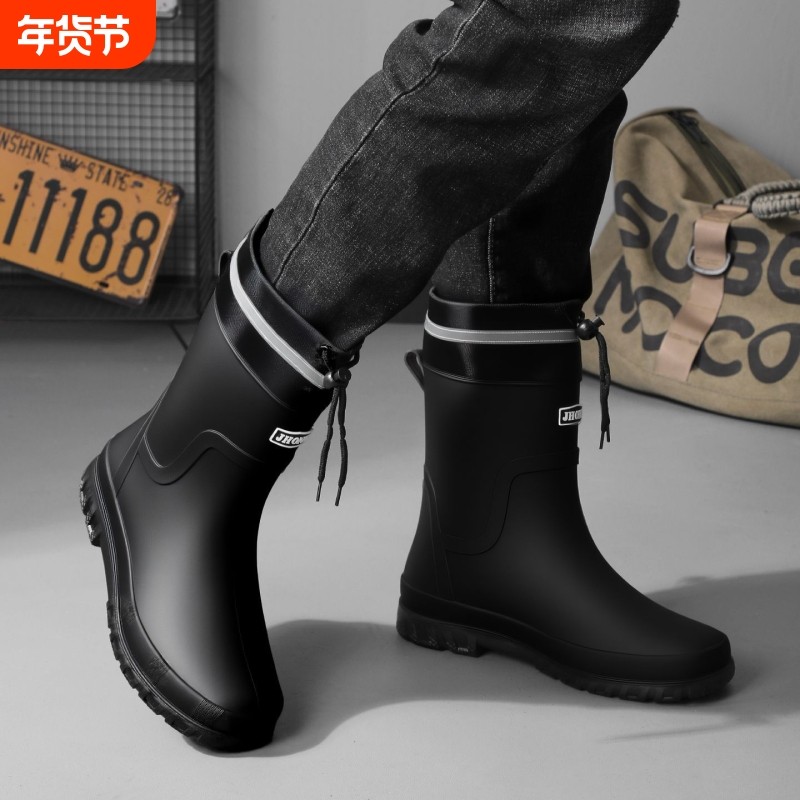 耐磨雨靴束口中筒雨鞋男款男士防水防滑保暖钓鱼厨房水靴工作胶鞋