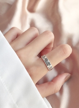 复古简约百搭做旧罗马数字戒指女韩版学生嘻哈ins潮开口食 指指环