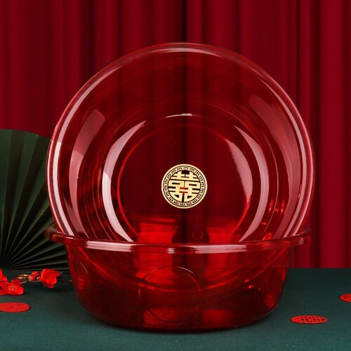 喜盆结婚透明洗脸盆婚礼用品大全女方陪嫁套装婚庆塑料红盆喜庆
