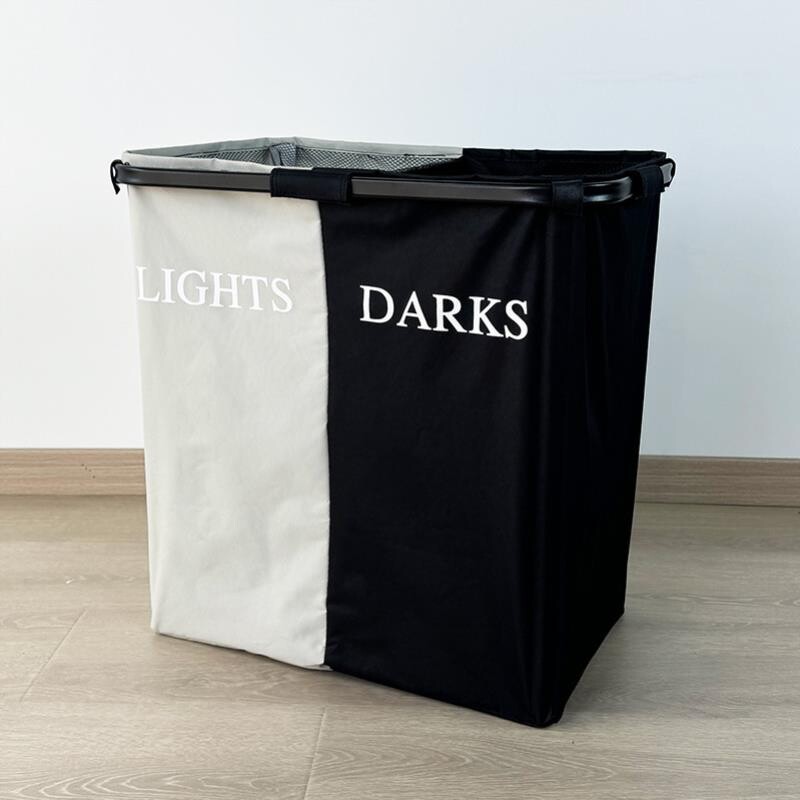 家居整理牛津布可折叠脏衣篮铝管双格家居布艺衣物收纳双色脏衣篓