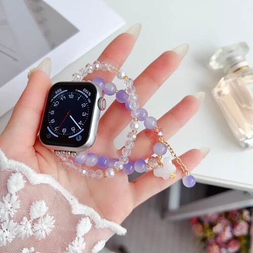 蝴蝶串珠表带适用苹果iwatchS11/S10/9智能手表表带SE/Ultra3/2/1串珠链式手表带时尚创意女款