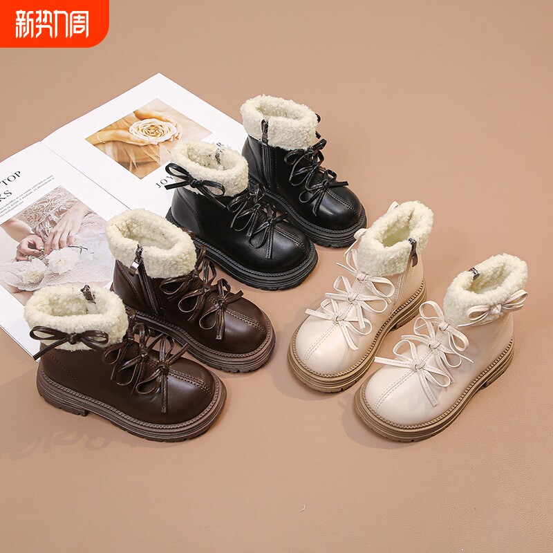 女童马丁短靴子儿童二棉鞋子2025秋冬季新款雪地靴加绒小皮靴公主