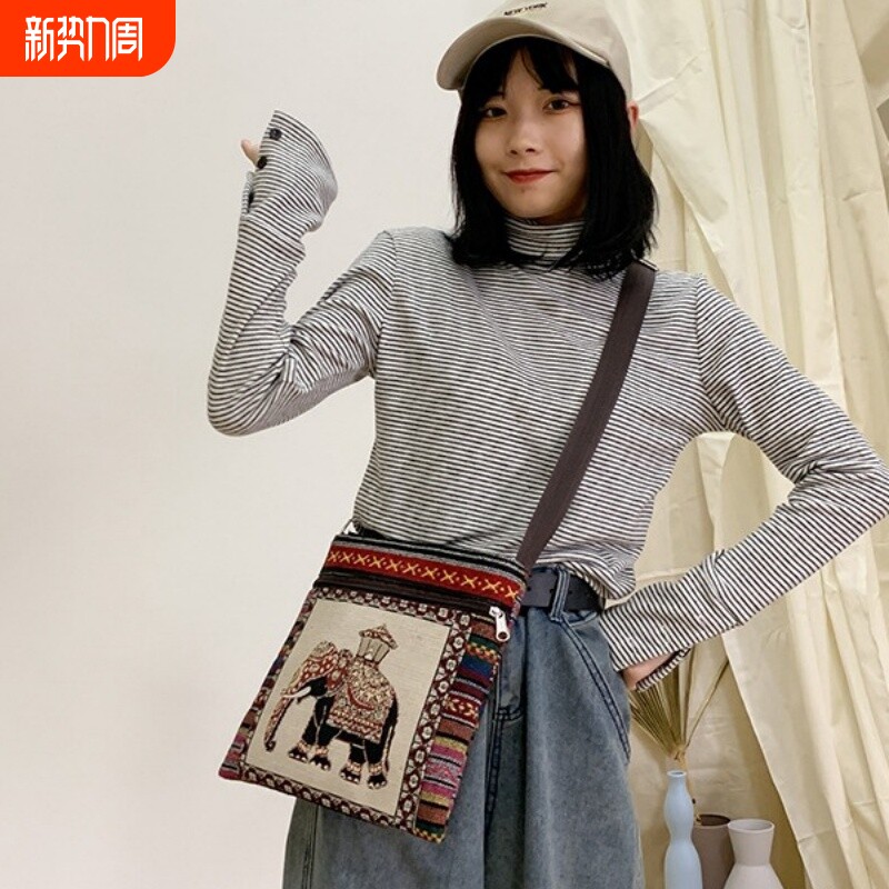 文创斜挎包帆布包手机小包包女式2026新款女款包夏天民族风单肩包