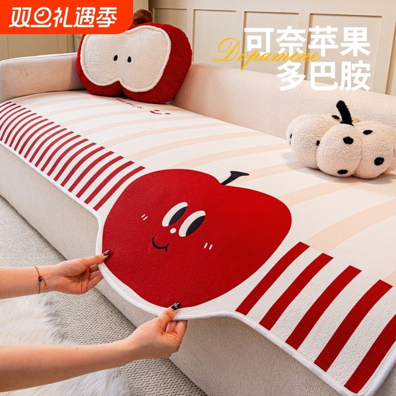 多巴胺卡通沙发垫盖布2025新款四季通用固定防滑直排皮沙发坐垫子