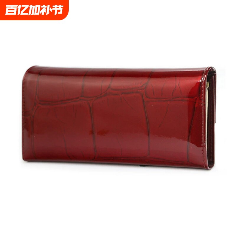 女士真皮漆皮石头纹钱包新款卡扣多功能多卡位零钱包手拿包外贸