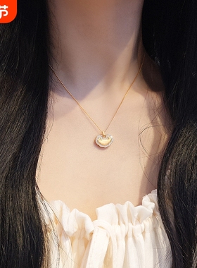 s925纯银黄金拉丝平安锁项链女高级感新中式镶钻祥云小红书送礼物