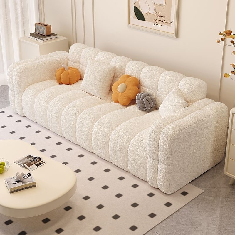 泡芙棉花糖直排布艺沙发猫抓皮羊羔绒奶油风客厅家用简约云朵沙发