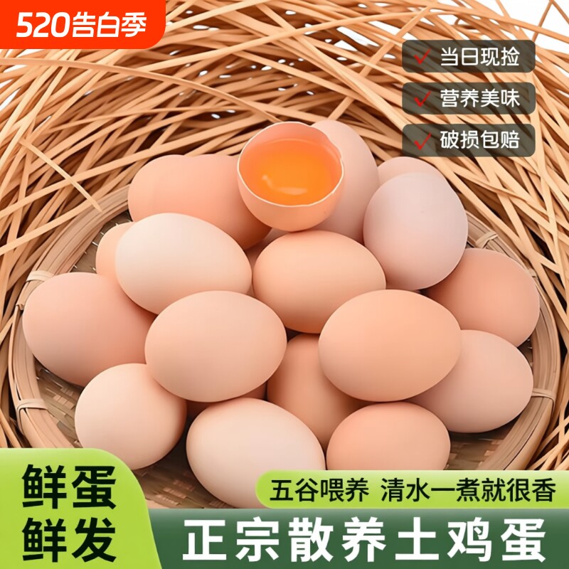 正宗农家散养新鲜土鸡蛋轻食虫草蛋谷物蛋柴鸡蛋单枚约45-55g