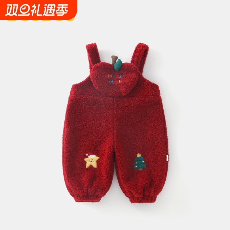 DUUDUU宝宝背带裤秋冬装婴儿外出服连体衣新生儿加绒加厚哈衣红