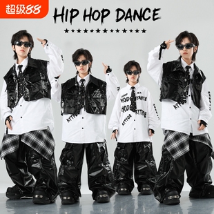少儿街舞服装嘻哈风衬衣马甲工装裤套装男童hiphop街舞儿童潮服女
