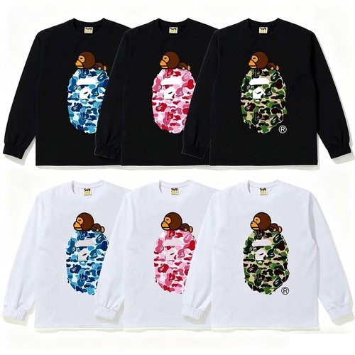 潮牌APE长袖T恤重磅高版本SHARK BAPE猿人迷彩打底衫纯棉300g亲子