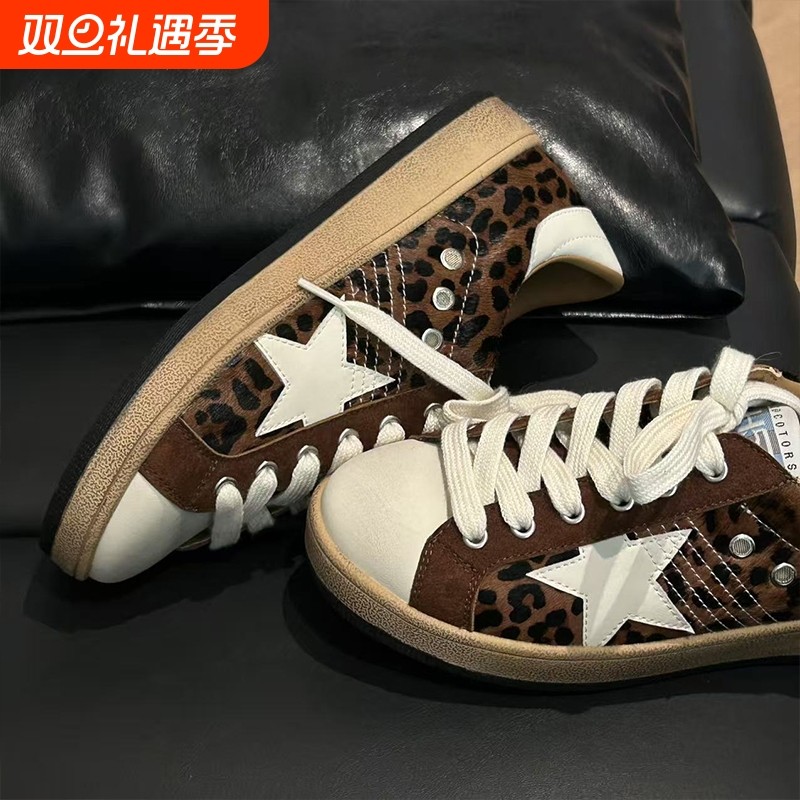 大薇家女鞋哈珀丛林2025新款毛皮豹纹休闲百搭韩版做旧复古星星鞋